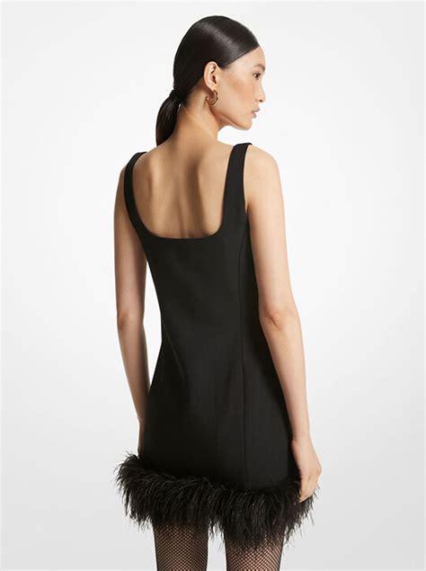 michael kors little black dress ostrich feather|Feather Trim Stretch Crepe Shift Dress .